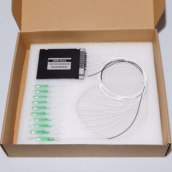 Multiplexor CWDM Mux Demux de fibra única de 9 canales con paquete de caja ABS de conectores LC